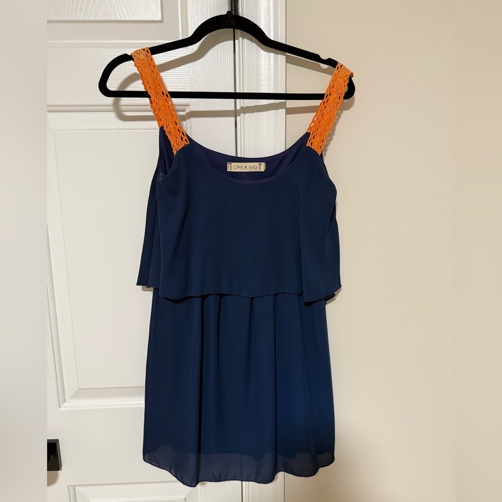 Navy Dress with Orange Straps